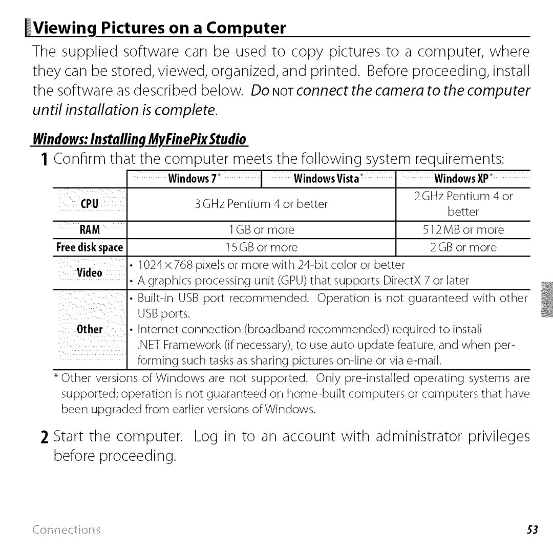 FujiFilm BLO1299-200 owner manual Viewing Pictures on a Computer, WindowsInstalling MyFinePixStudio 