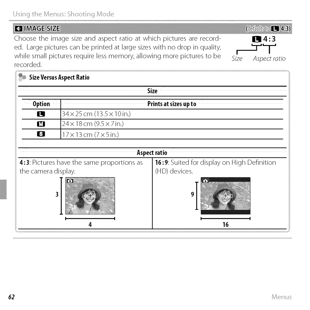 FujiFilm BLO1299-200 owner manual Size Option Printsat sizesup to, Aspectratio 