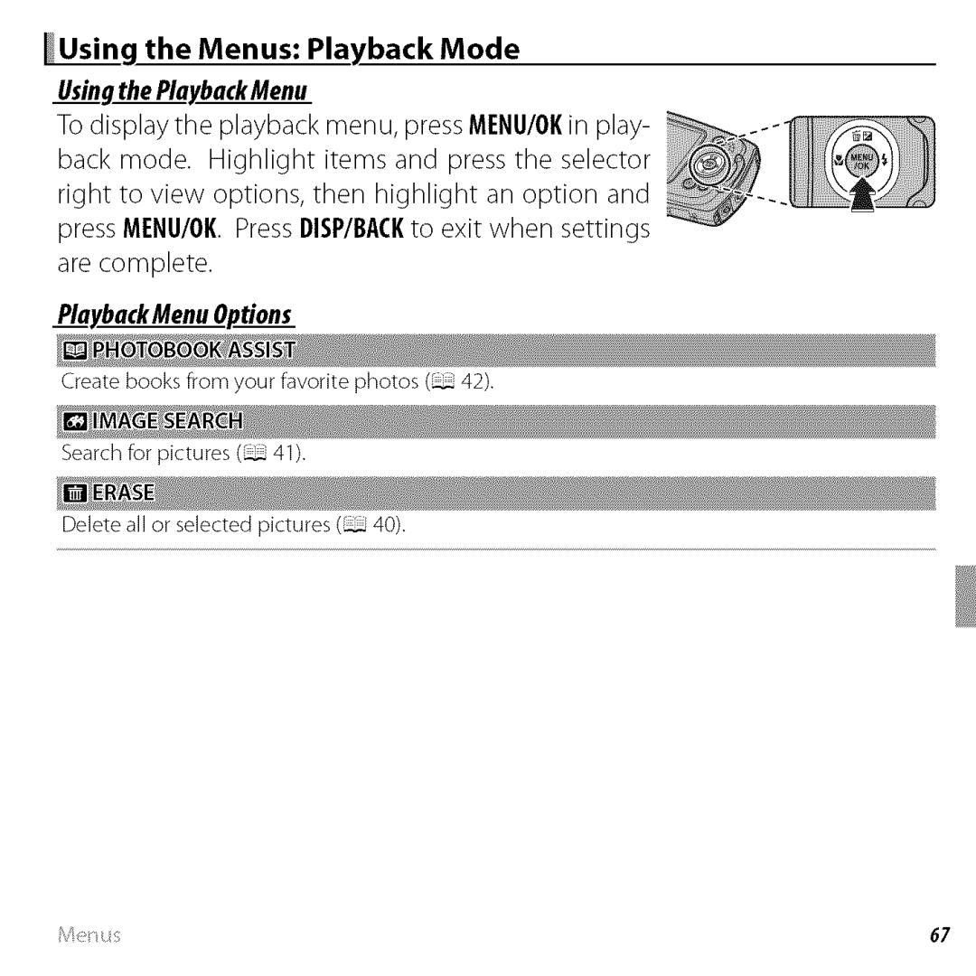 FujiFilm BLO1299-200 owner manual Menus Playback Mode, Usingthe Play.buckMenu, PlaybackMenuOptions 