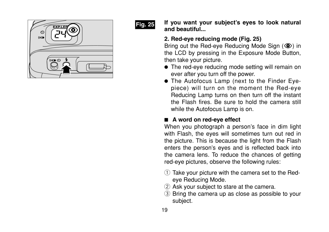 FujiFilm DL-290S owner manual If you want your subject’s eyes to look natural, Beautiful, Red-eye reducing mode Fig 