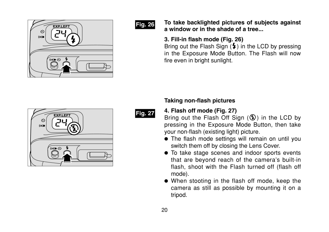 FujiFilm DL-290S owner manual Taking non-flash pictures Flash off mode Fig 