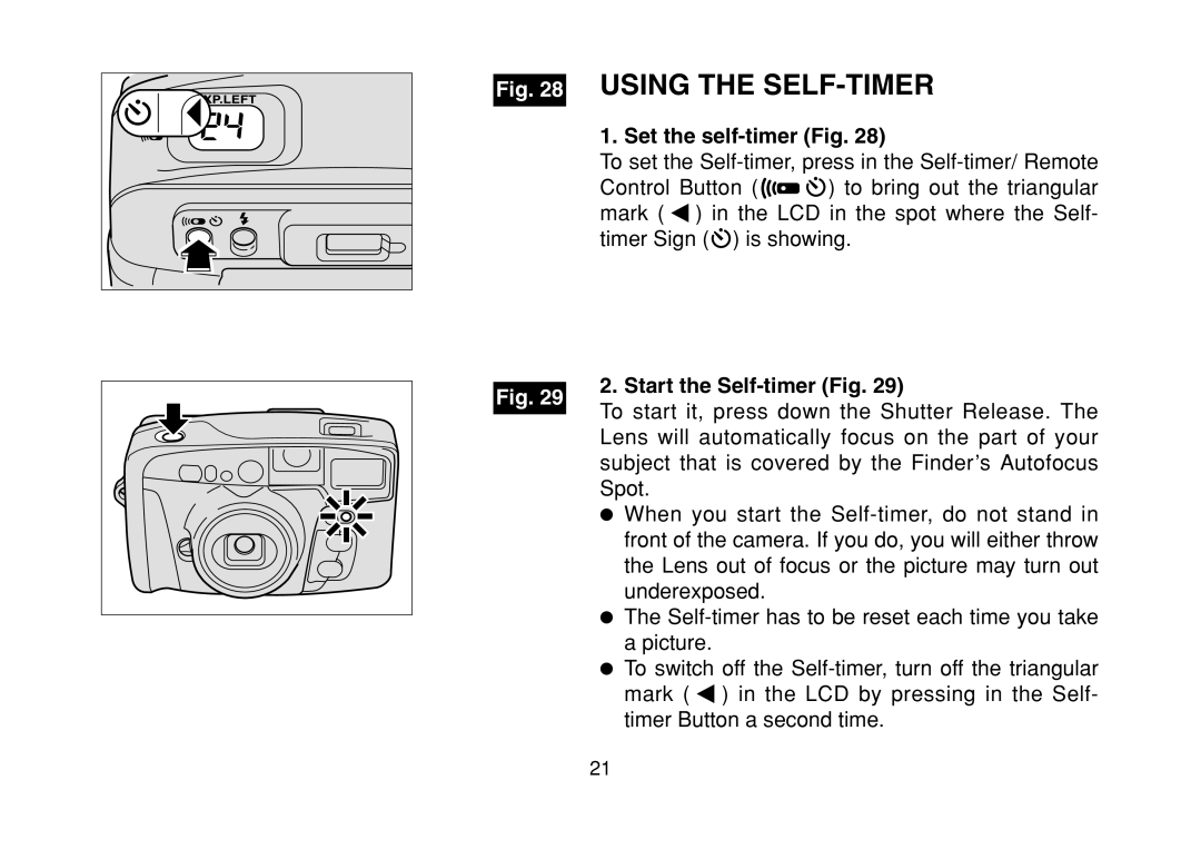 FujiFilm DL-290S owner manual Set the self-timer Fig, Start the Self-timer Fig 