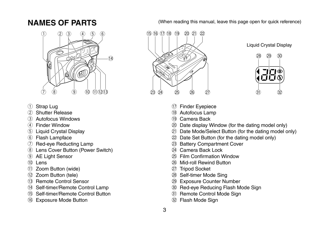 FujiFilm DL-290S owner manual Names of Parts 