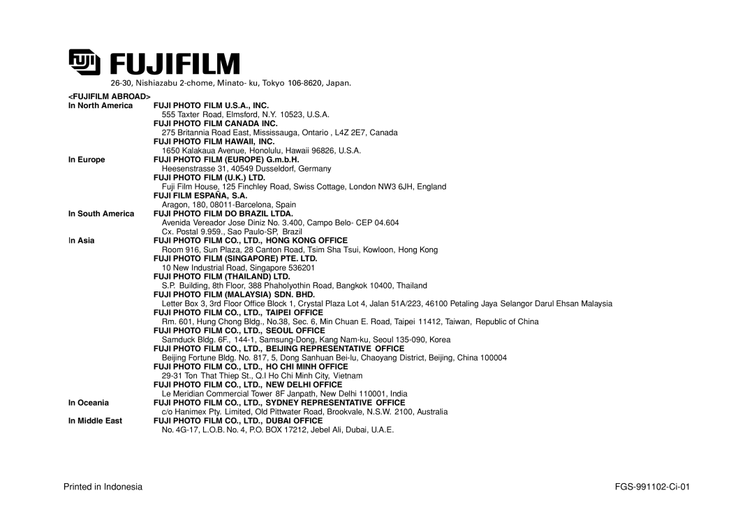 FujiFilm DL-290S owner manual FGS-991102-Ci-01 