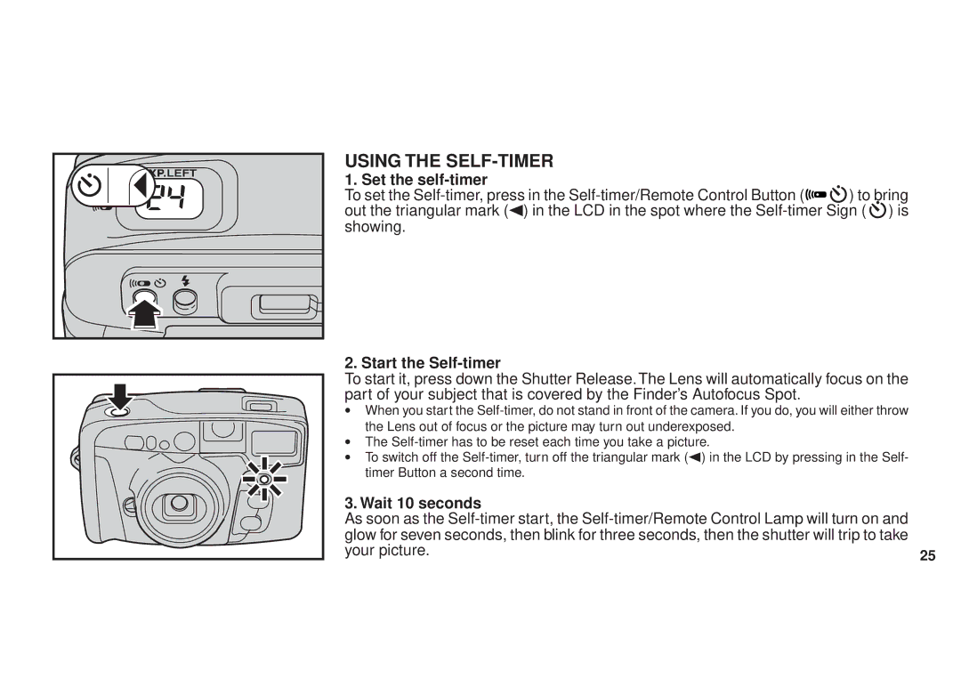 FujiFilm DL270 owner manual Using the SELF-TIMER, Set the self-timer, Start the Self-timer, Wait 10 seconds 