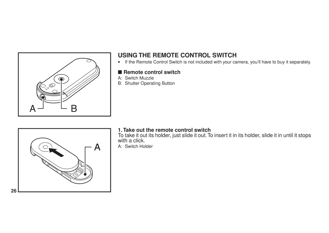 FujiFilm DL270 owner manual Using the Remote Control Switch, Remote control switch, Take out the remote control switch 