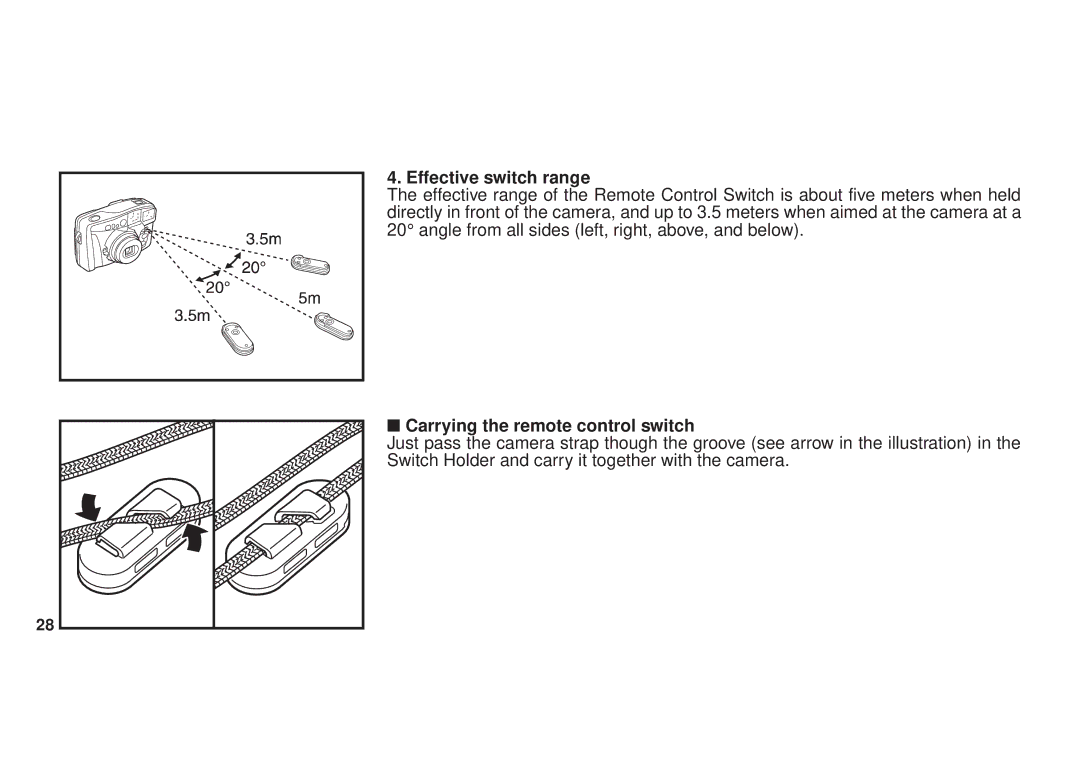 FujiFilm DL270 owner manual Effective switch range, Carrying the remote control switch 