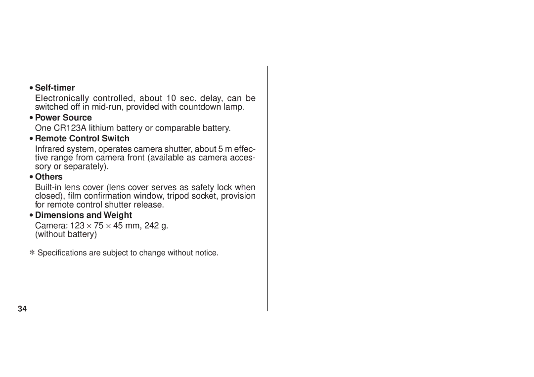 FujiFilm DL270 owner manual Self-timer, Power Source, Others 