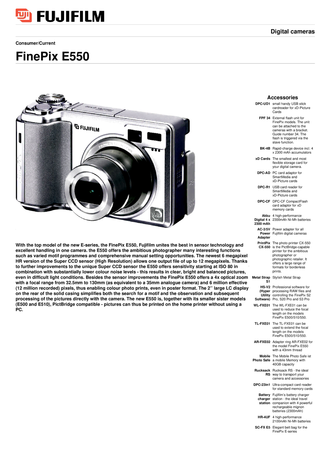 FujiFilm manual FinePix E550 