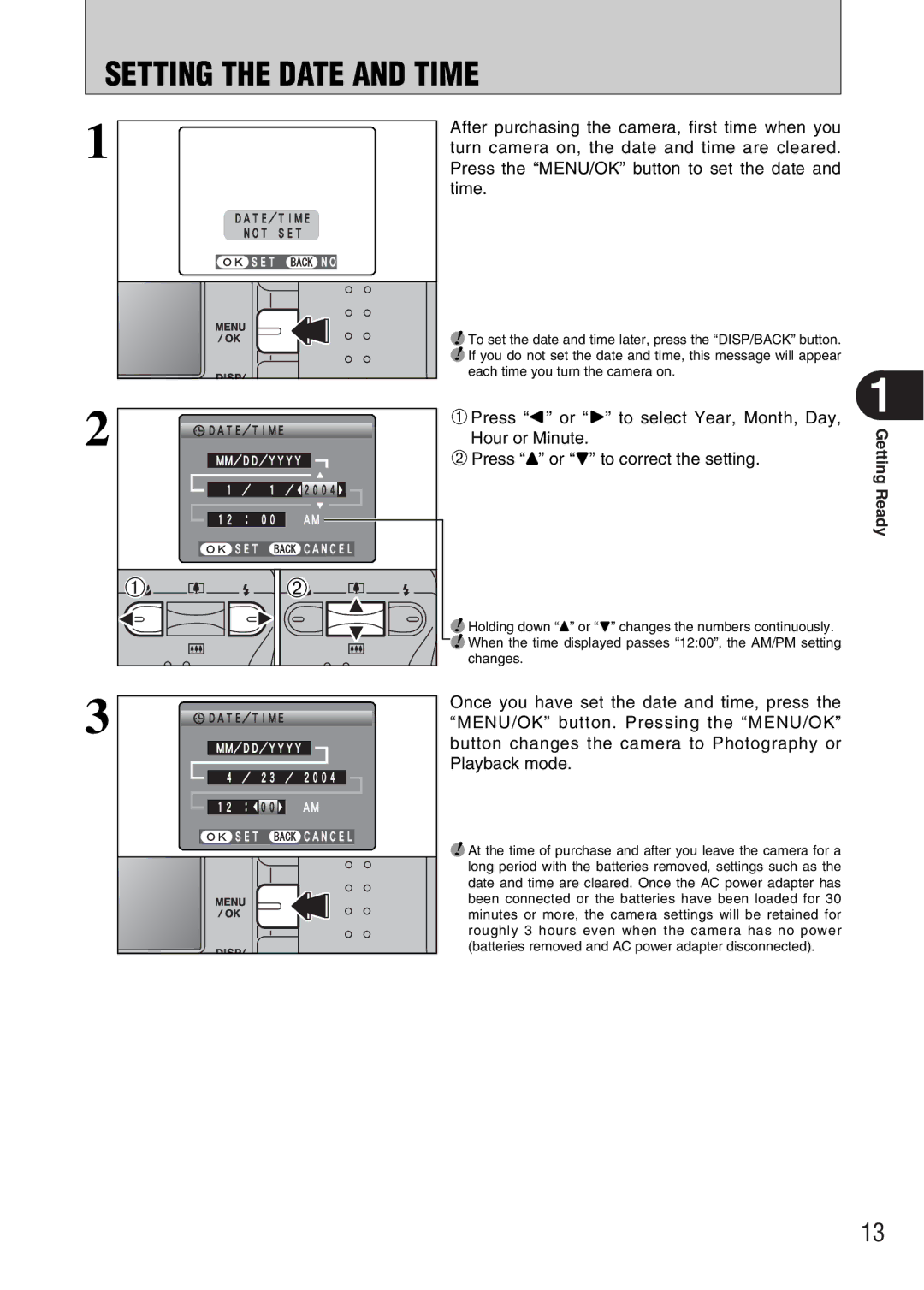 FujiFilm FinePix A340, FinePix A330 owner manual Setting the Date and Time 