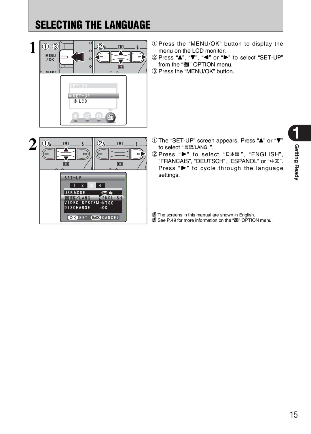 FujiFilm FinePix A340, FinePix A330 owner manual Selecting the Language 