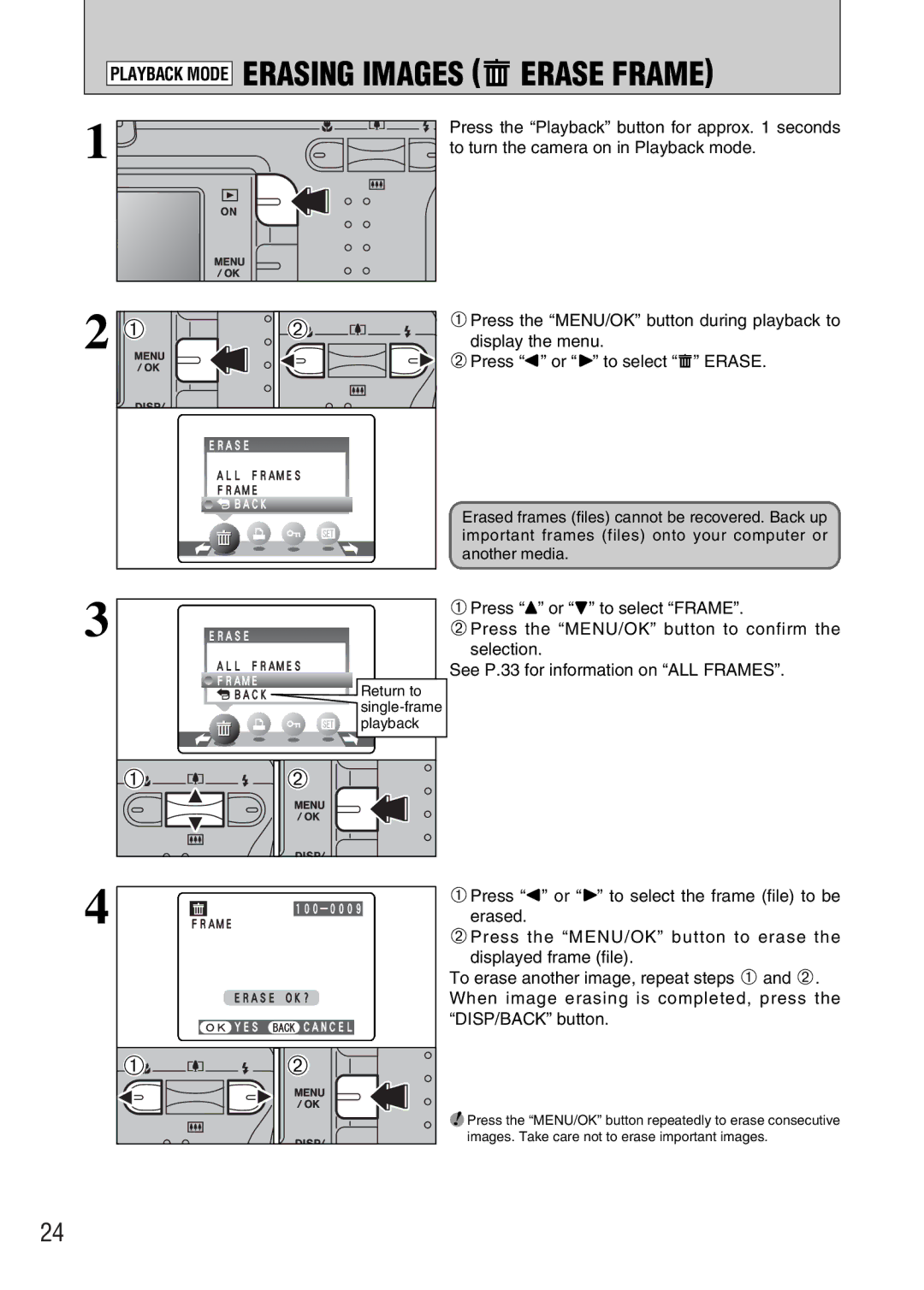 FujiFilm FinePix A330 Press the Playback button for approx seconds, To turn the camera on in Playback mode, Selection 