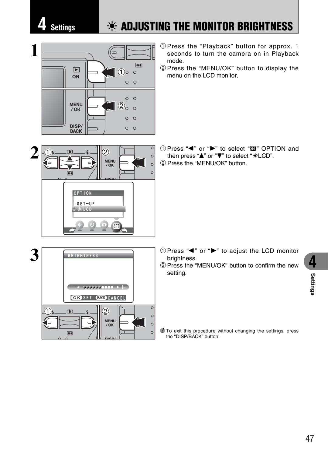 FujiFilm FinePix A340, FinePix A330 owner manual 6ADJUSTING the Monitor Brightness 