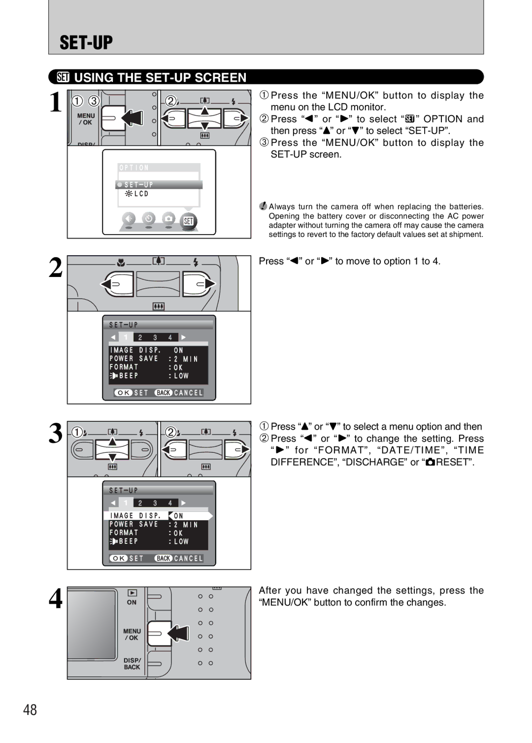 FujiFilm FinePix A330, FinePix A340 owner manual Set-Up, Using the SET-UP Screen 