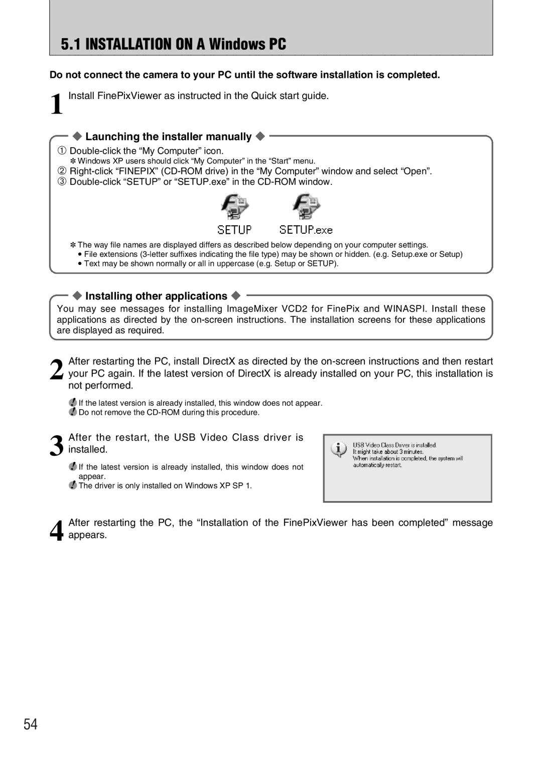 FujiFilm FinePix A330 Installation on a Windows PC, Launching the installer manually, Installing other applications 