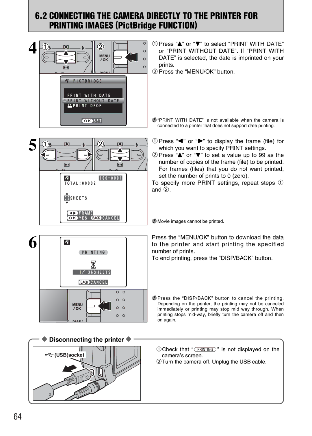 FujiFilm FinePix A330, FinePix A340 owner manual Disconnecting the printer, USBsocket 