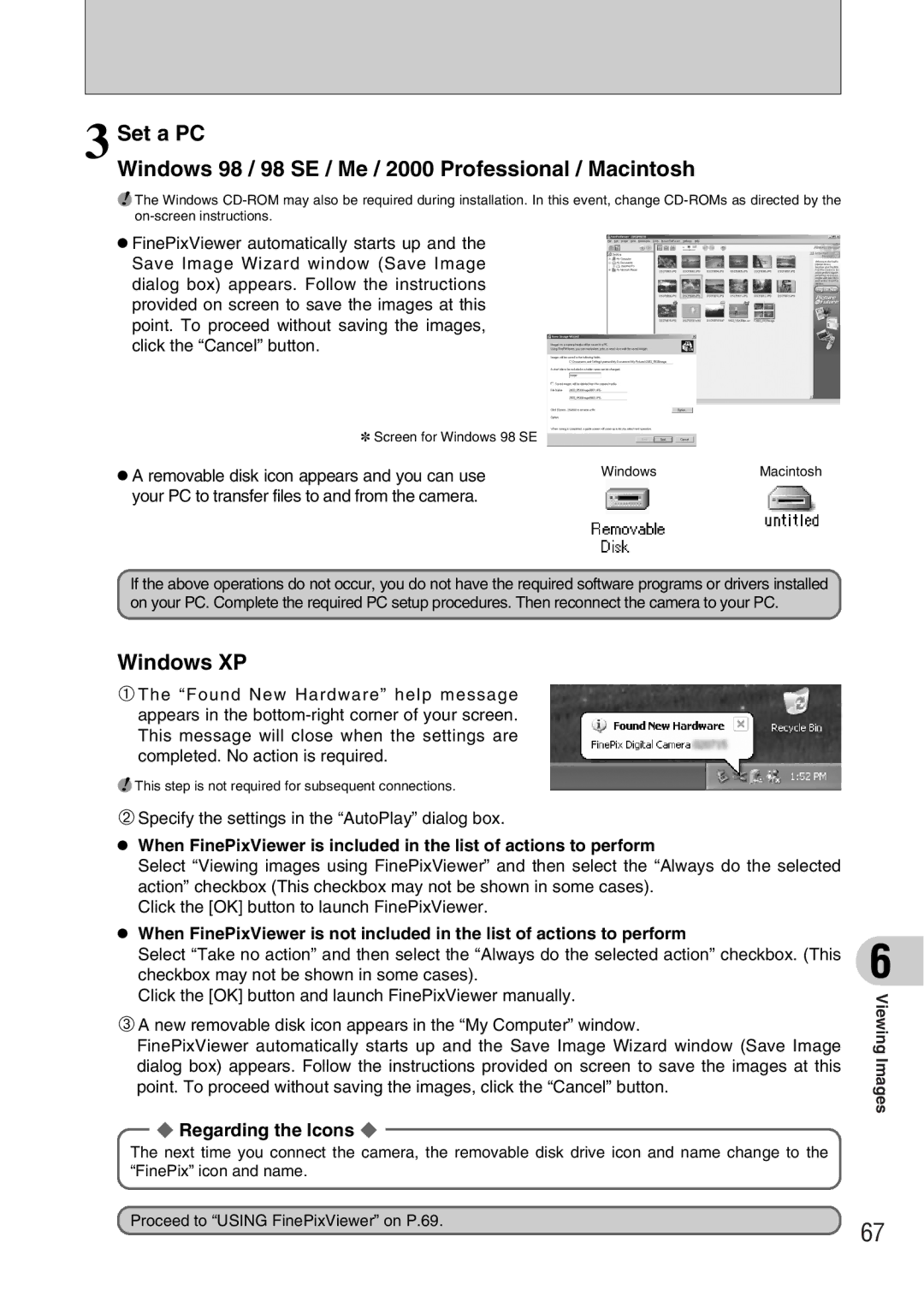 FujiFilm FinePix A340, FinePix A330 Windows XP, Regarding the Icons, HA removable disk icon appears and you can use 