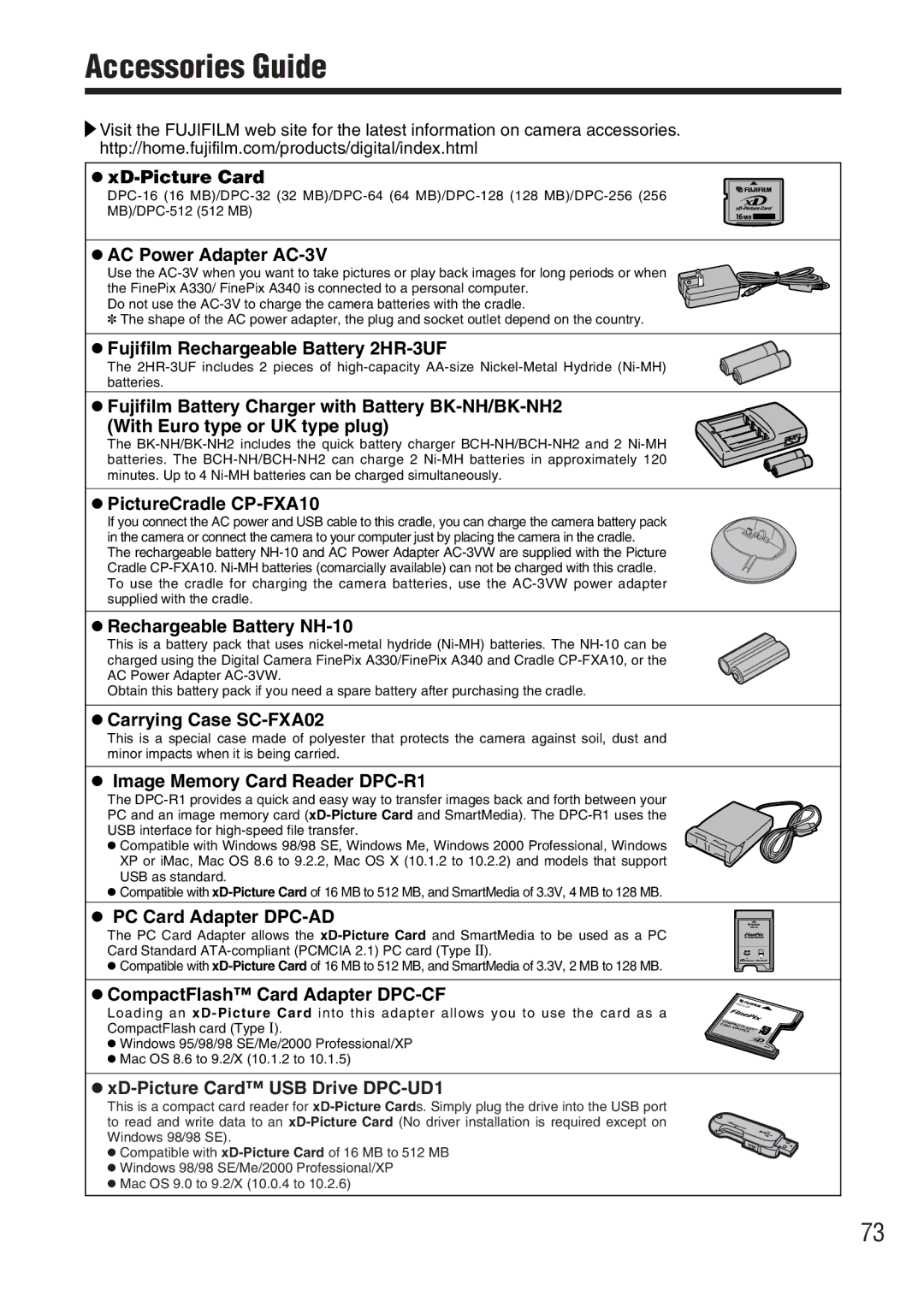 FujiFilm FinePix A340, FinePix A330 owner manual Accessories Guide 