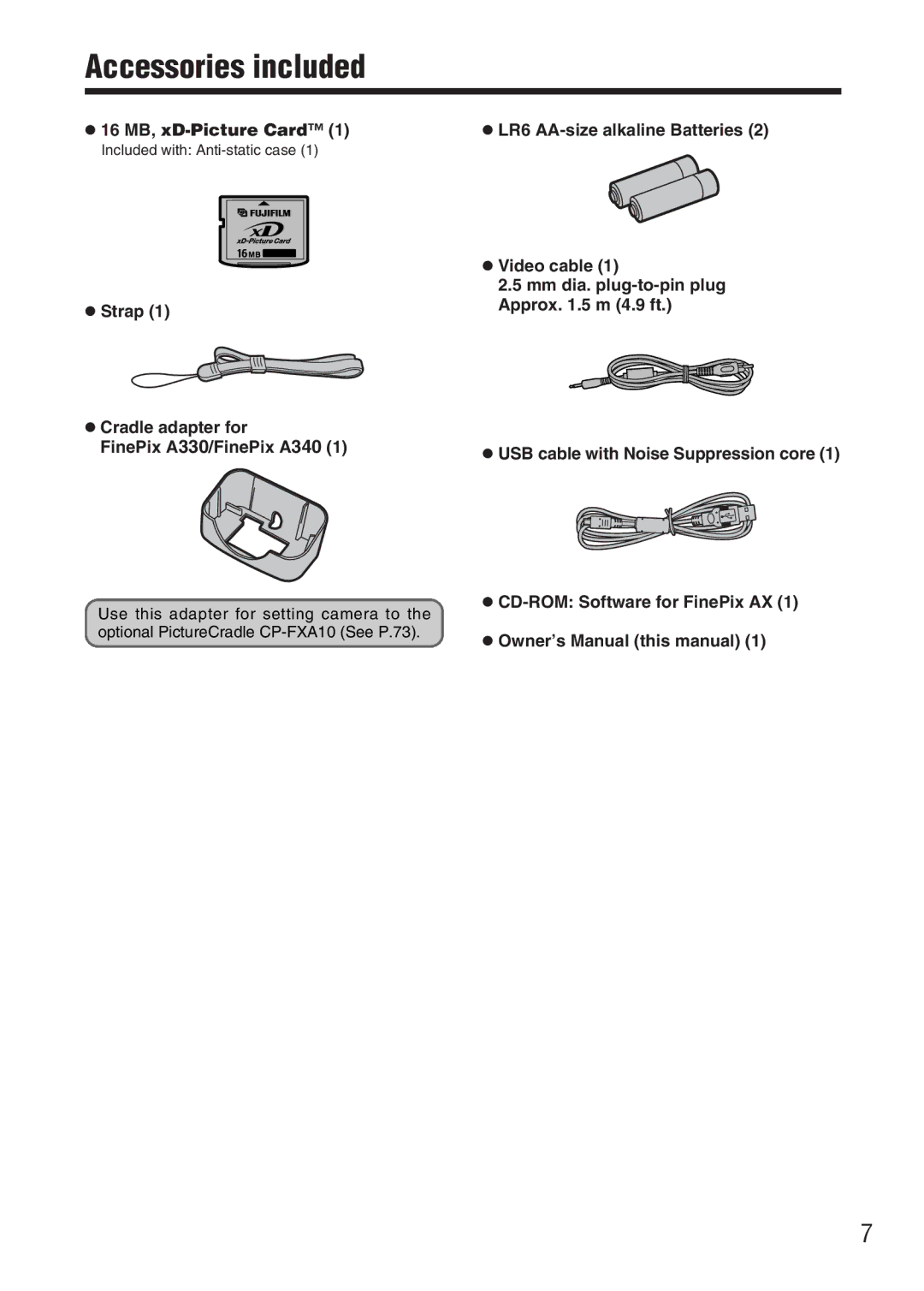 FujiFilm FinePix A340, FinePix A330 owner manual Accessories included 