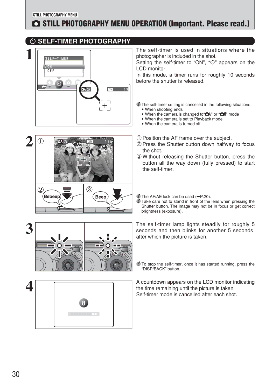 FujiFilm FinePix A607 owner manual SELF-TIMER Photography, Bebeep Beep 