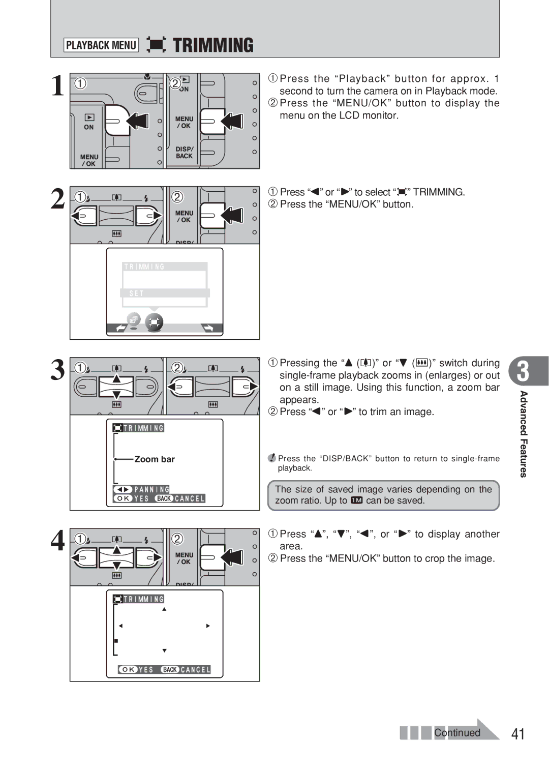 FujiFilm FinePix A607 1Press the Playback button for approx, 2Press the MENU/OK button to display, Menu on the LCD monitor 