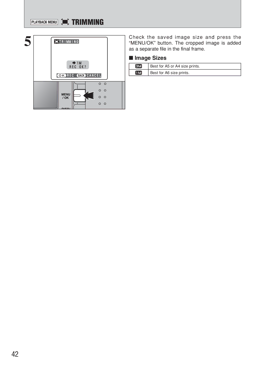 FujiFilm FinePix A607 owner manual Image Sizes, Check the saved image size and press, As a separate file in the final frame 