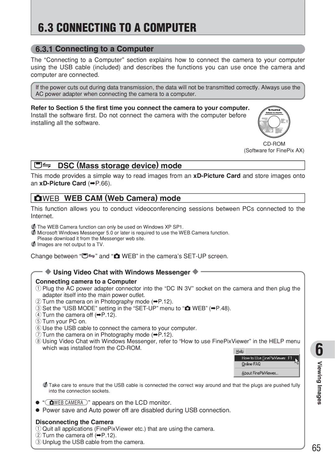 FujiFilm FinePix A607 owner manual Connecting to a Computer, ¶ DSC Mass storage device mode, QWEB WEB CAM Web Camera mode 