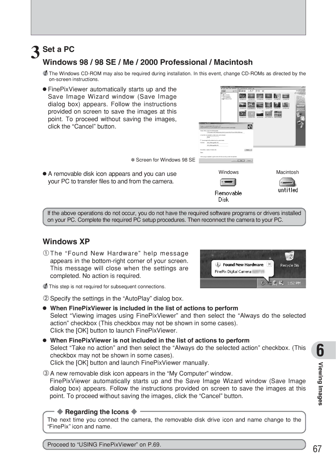 FujiFilm FinePix A607 owner manual Windows XP, Regarding the Icons, Removable disk icon appears and you can use 