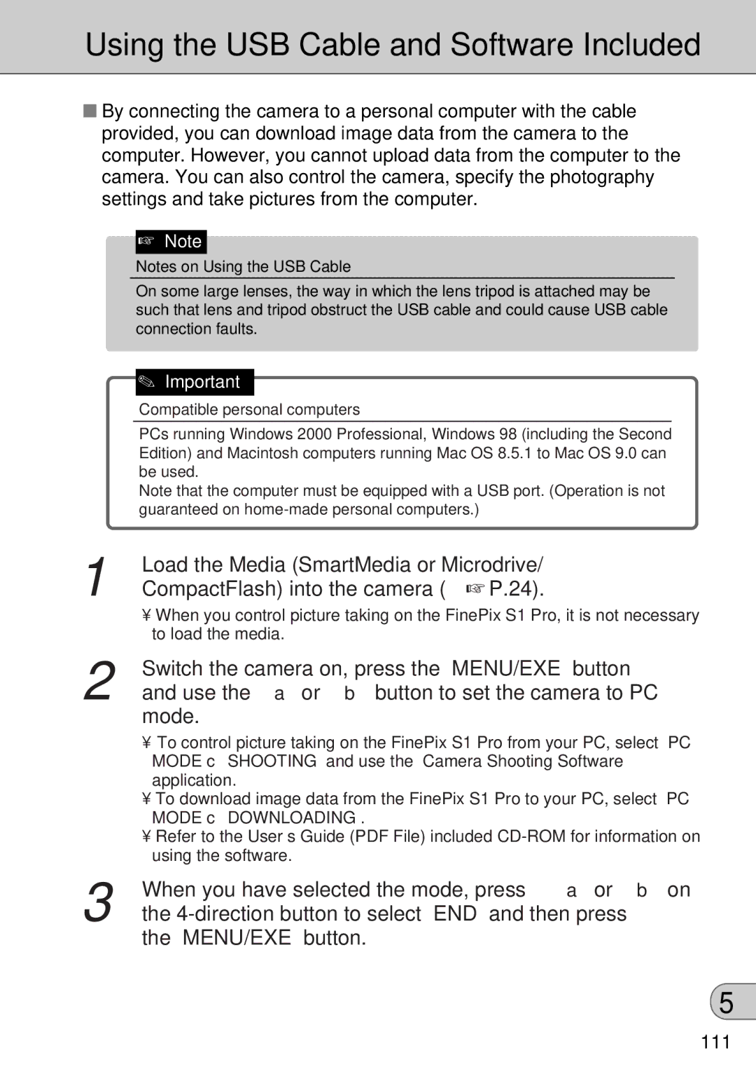 FujiFilm FinePix S1 owner manual Using the USB Cable and Software Included 