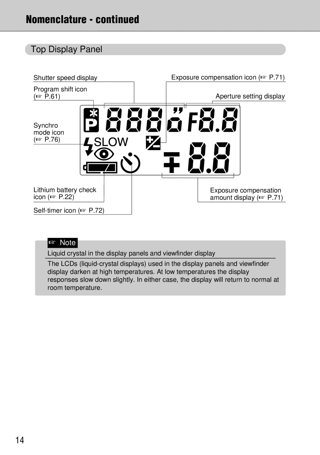 FujiFilm FinePix S1 owner manual Top Display Panel, Liquid crystal in the display panels and viewfinder display 