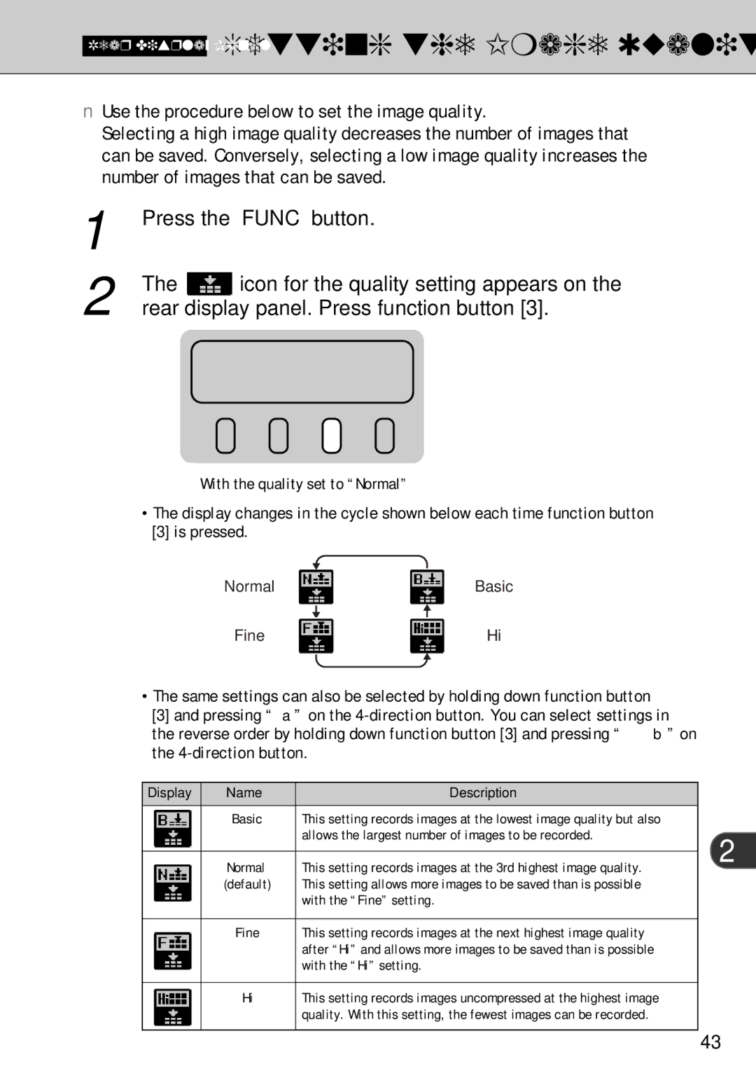 FujiFilm FinePix S1 owner manual Rear Display Panel Setting the Image Quality, Icon for the quality setting appears on 