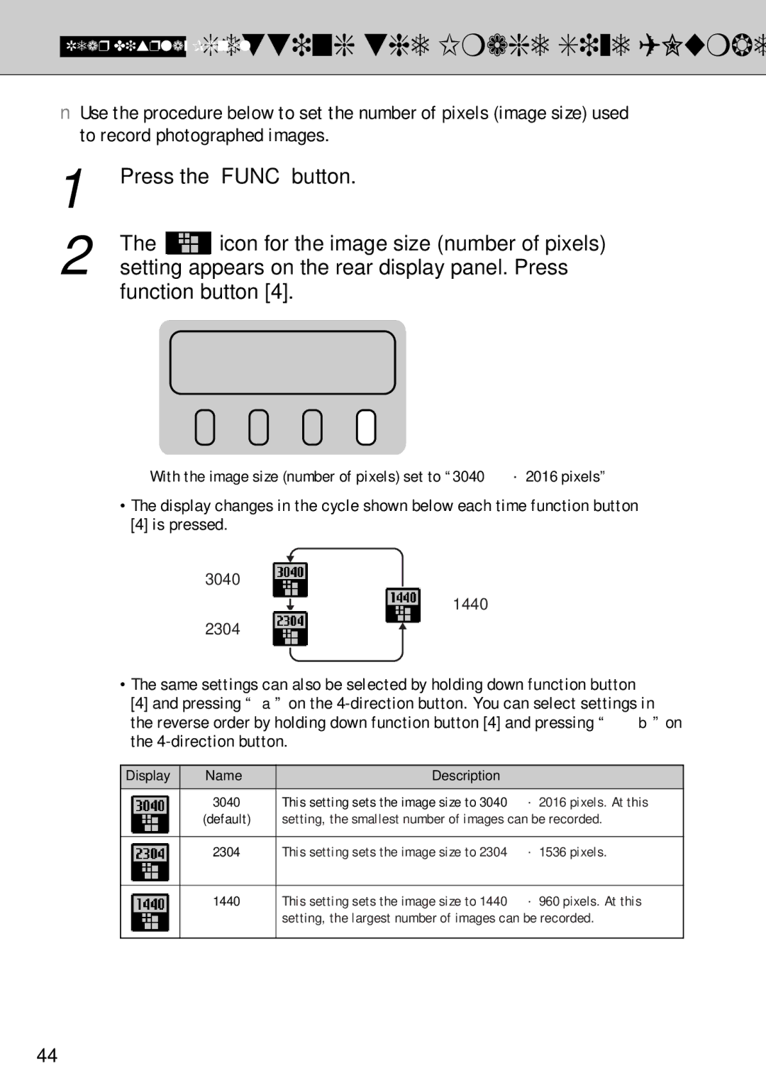 FujiFilm FinePix S1 owner manual Setting appears on the rear display panel. Press, Function button 