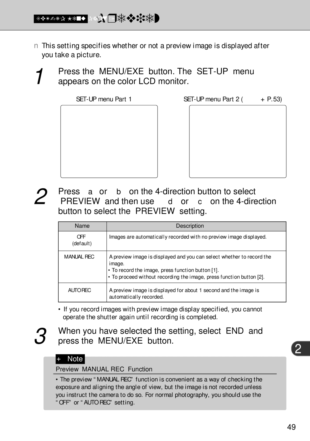 FujiFilm FinePix S1 owner manual Preview and then use d or c on the 4-direction, Button to select the Preview setting 