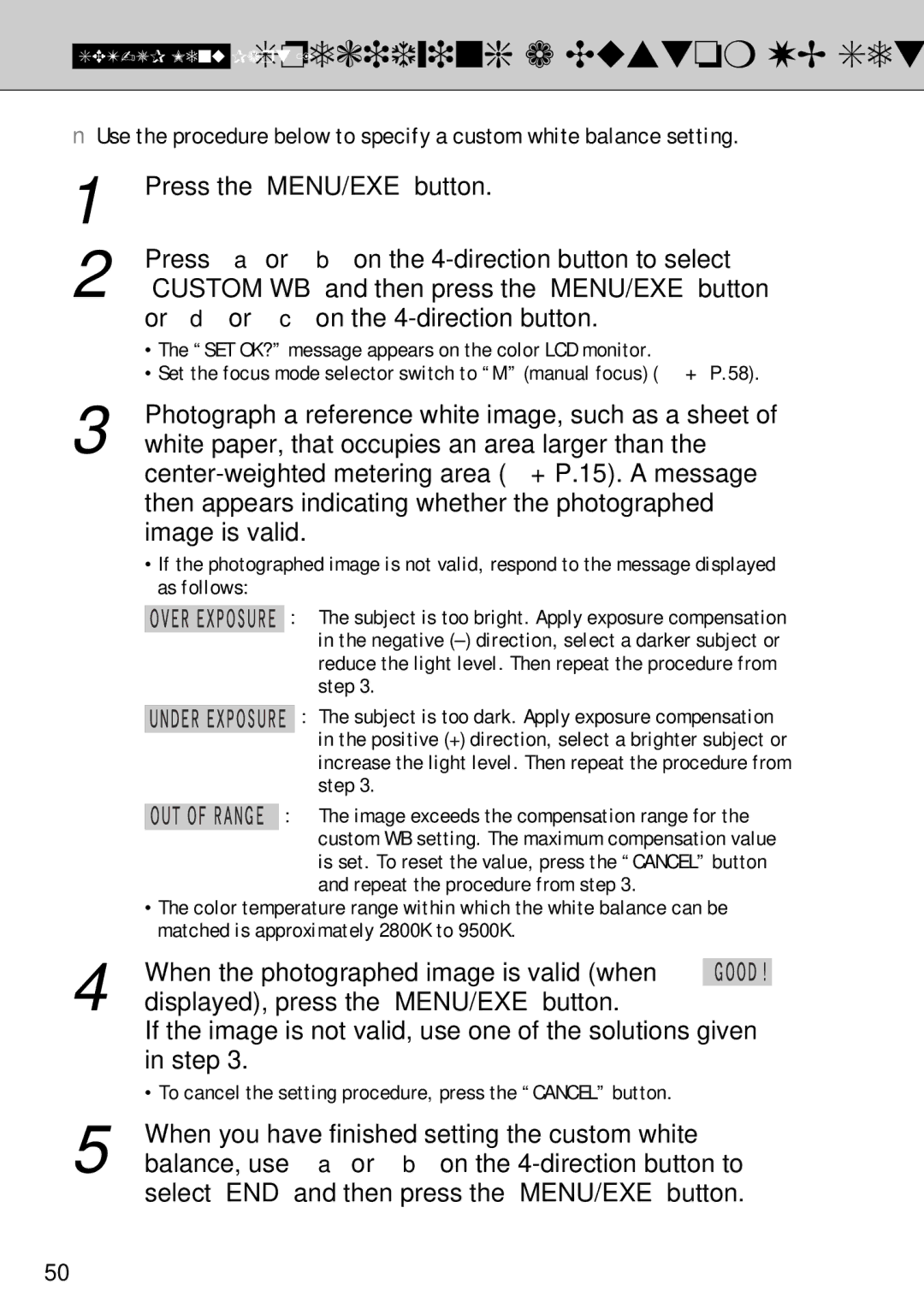 FujiFilm FinePix S1 SET-UP Menu Part 1 Specifying a Custom WB Setting, White paper, that occupies an area larger than 