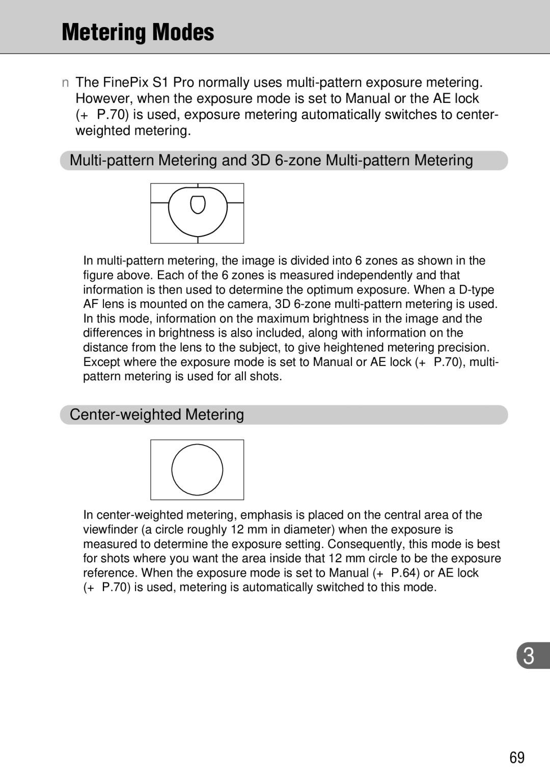 FujiFilm FinePix S1 Metering Modes, Multi-pattern Metering and 3D 6-zone Multi-pattern Metering, Center-weighted Metering 