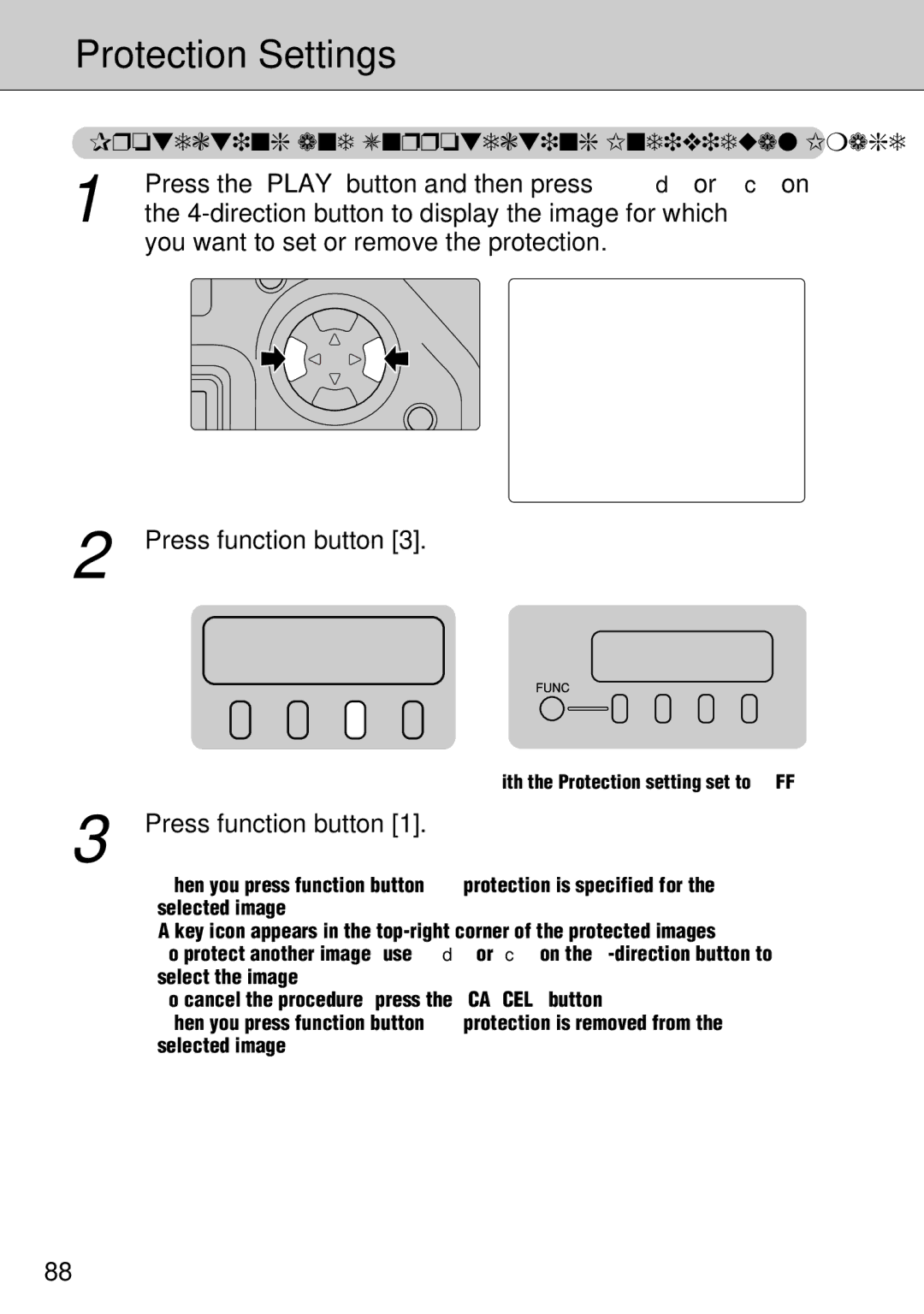 FujiFilm FinePix S1 owner manual Protection Settings, Press function button 