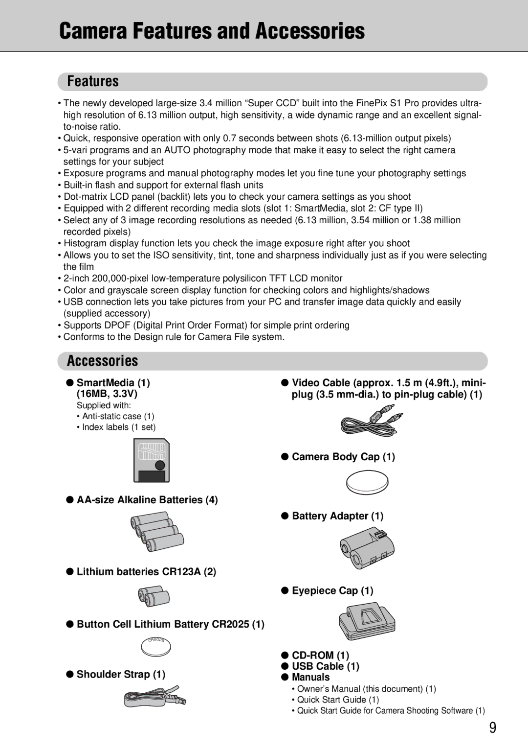 FujiFilm FinePix S1 owner manual Camera Features and Accessories, Camera Body Cap 