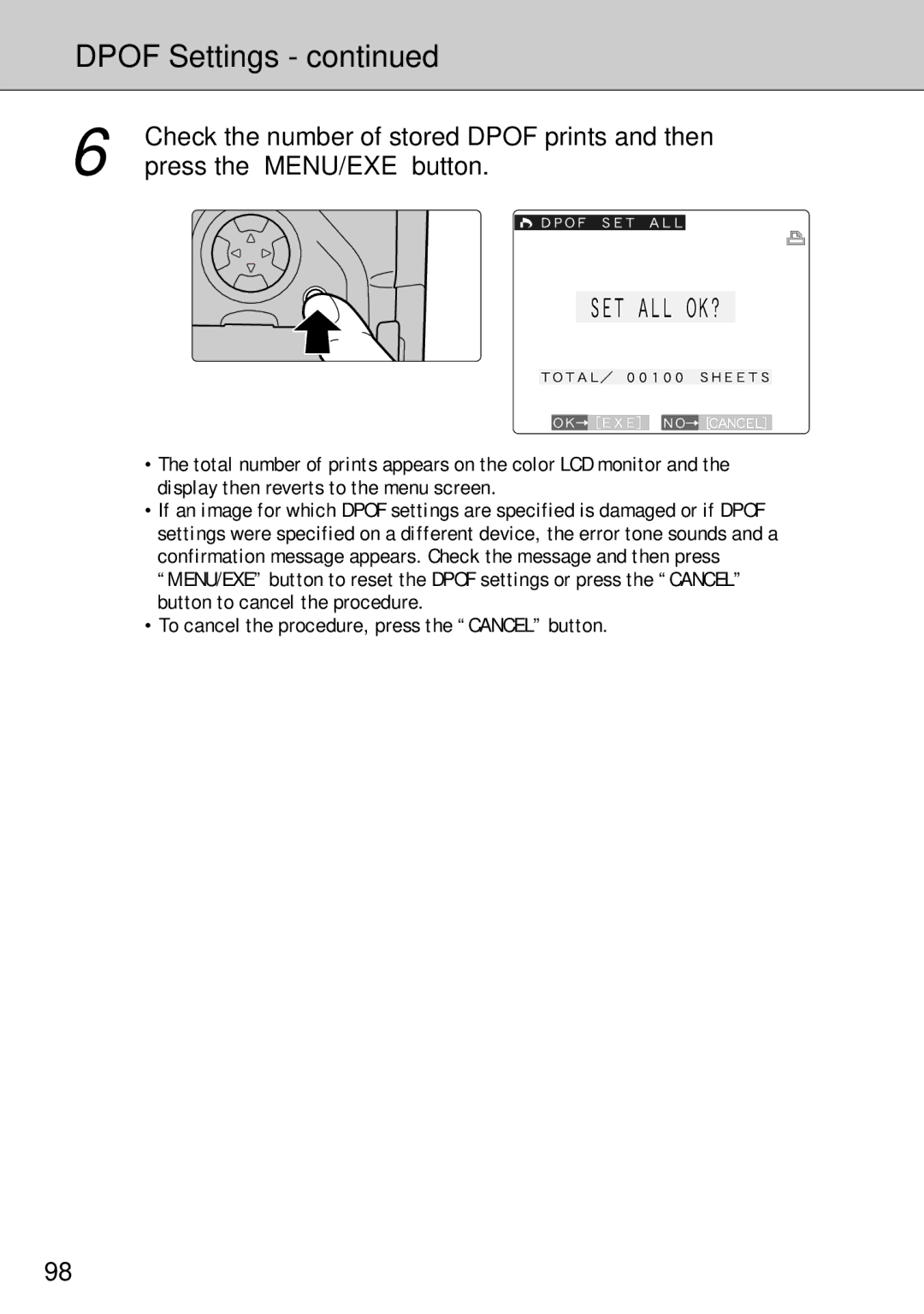 FujiFilm FinePix S1 owner manual Check the number of stored Dpof prints and then 