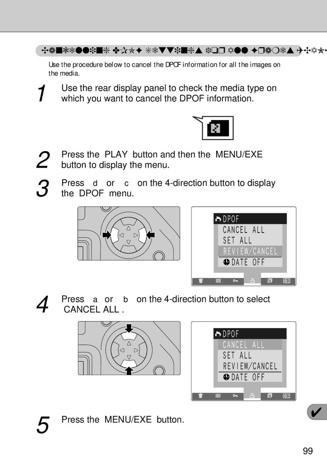 FujiFilm FinePix S1 Cancelling Dpof Settings for All Frames Cancel ALL, Which you want to cancel the Dpof information 