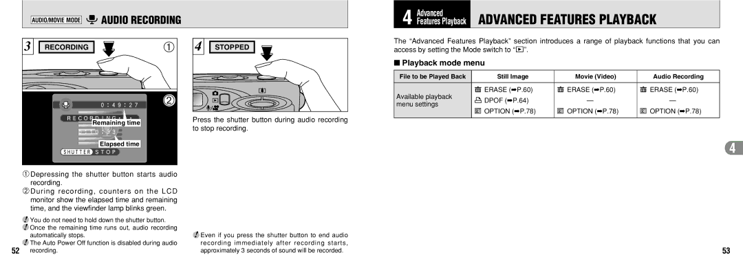 FujiFilm FinePix30i manual Playback mode menu, Remaining time, Elapsed time 