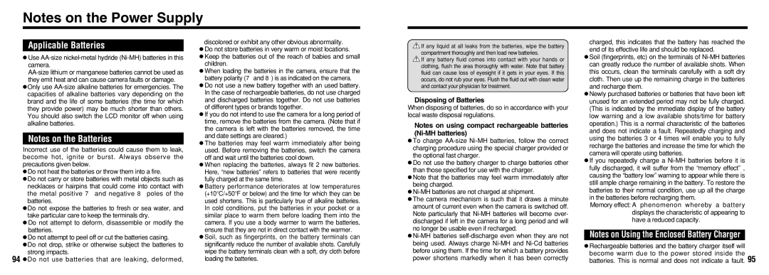 FujiFilm FinePix30i manual Disposing of Batteries, Ni-MH batteries 