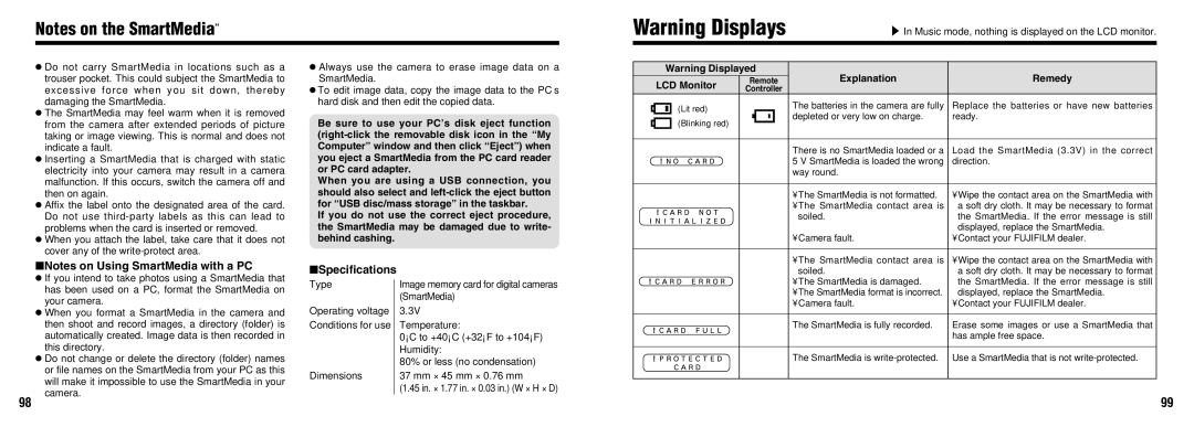 FujiFilm FinePix30i manual Specifications 