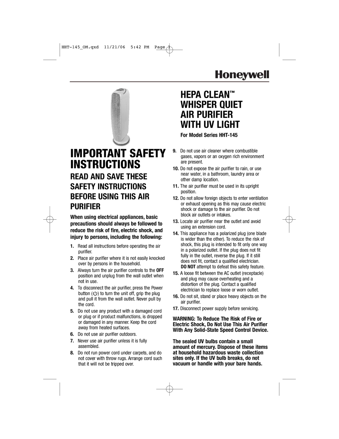 FujiFilm HHT145 important safety instructions Important Safety Instructions 