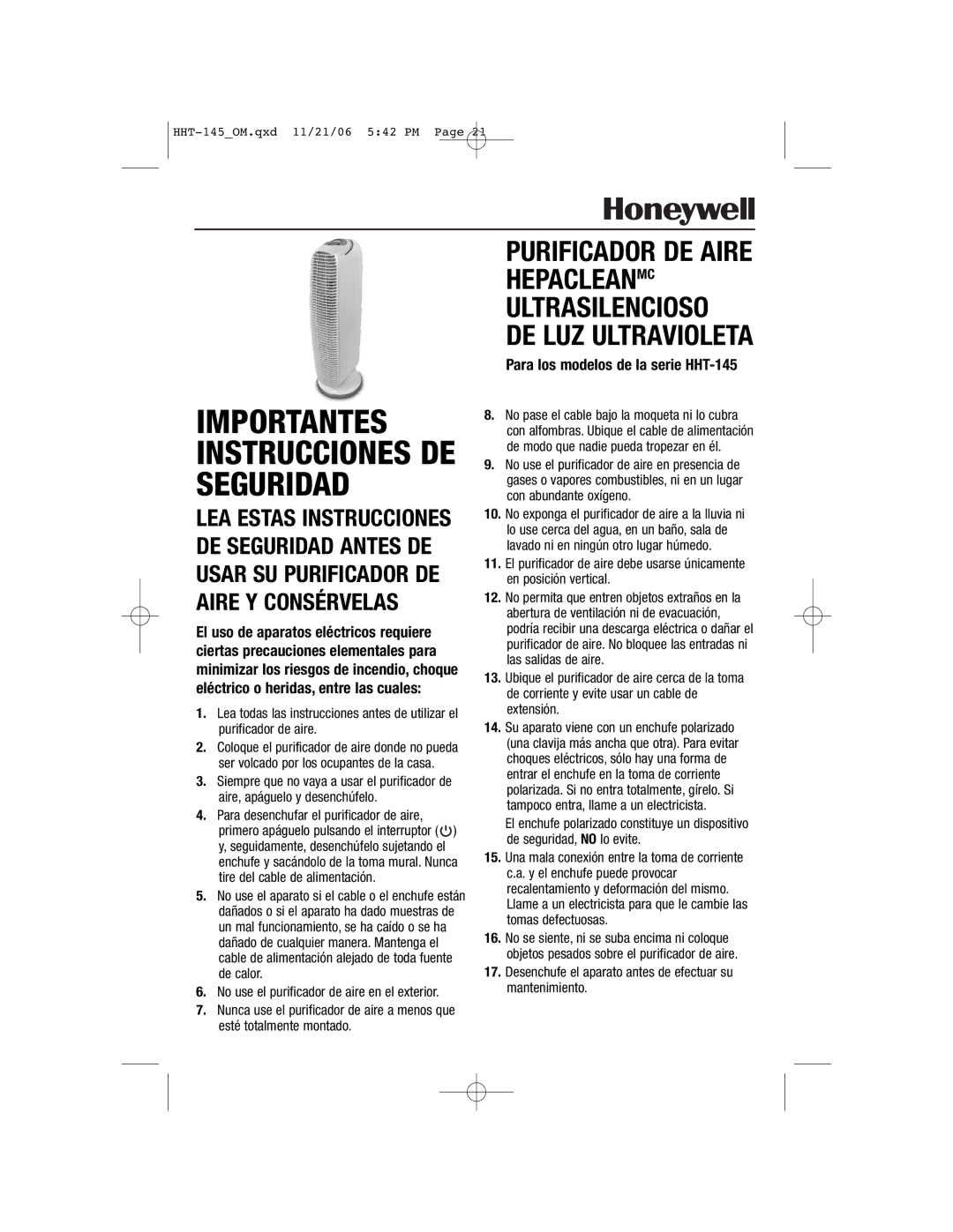 FujiFilm HHT145 Importantes Instrucciones DE Seguridad, Desenchufe el aparato antes de efectuar su mantenimiento 