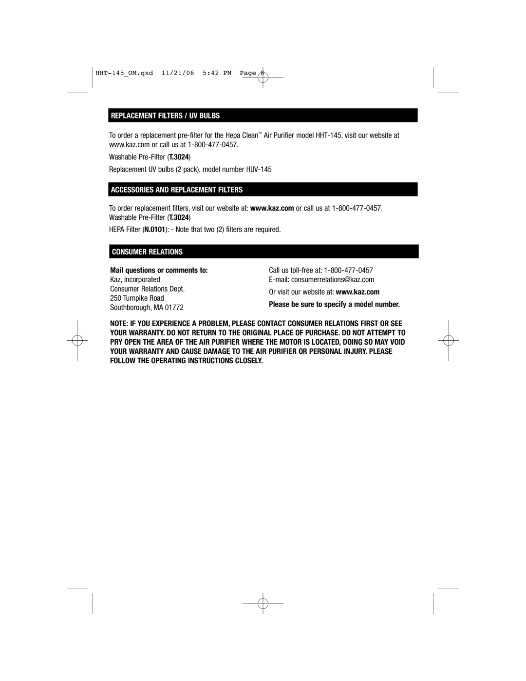 FujiFilm HHT145 Replacement Filters / UV Bulbs, Accessories and Replacement Filters, Consumer Relations 