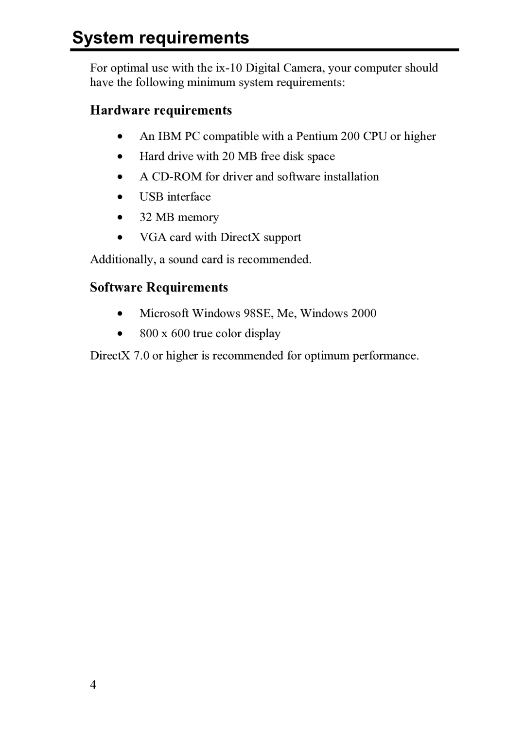 FujiFilm ix-10 manual System requirements, Hardware requirements, Software Requirements 