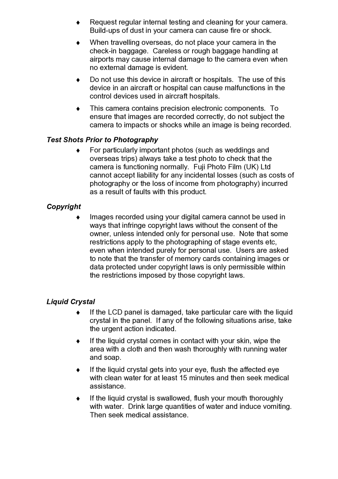 FujiFilm ix-10 manual Test Shots Prior to Photography Copyright 