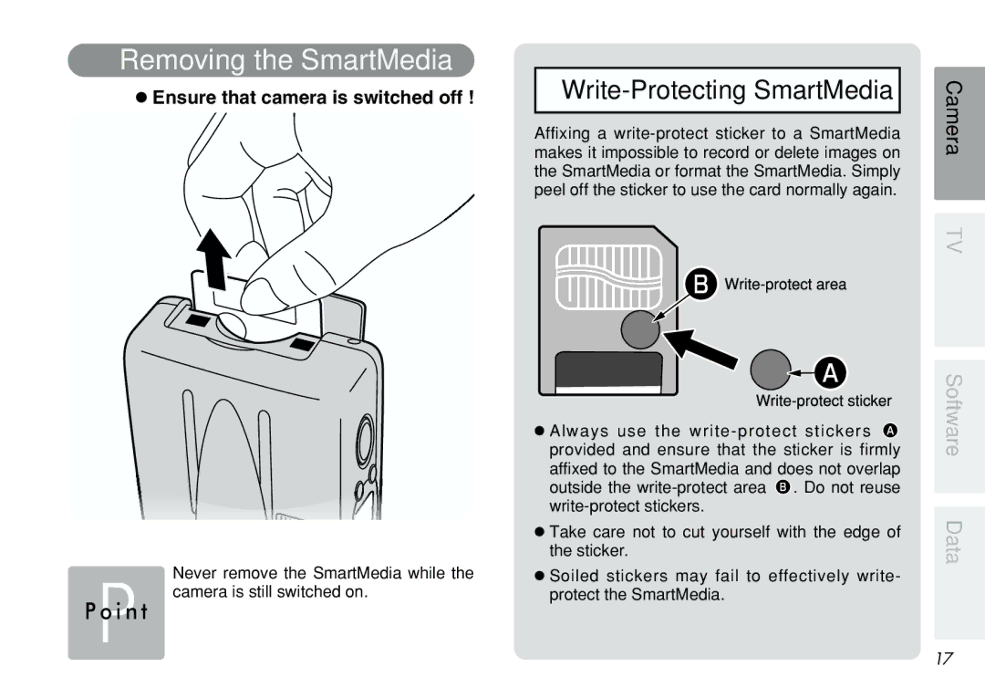 FujiFilm iX-100 user manual Write-Protecting SmartMedia, Ensure that camera is switched off 