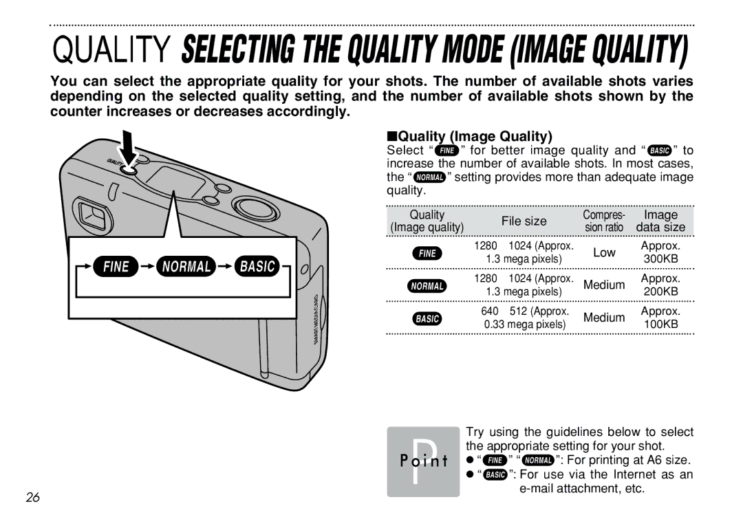 FujiFilm iX-100 user manual Selecting the Quality Mode Image Quality 