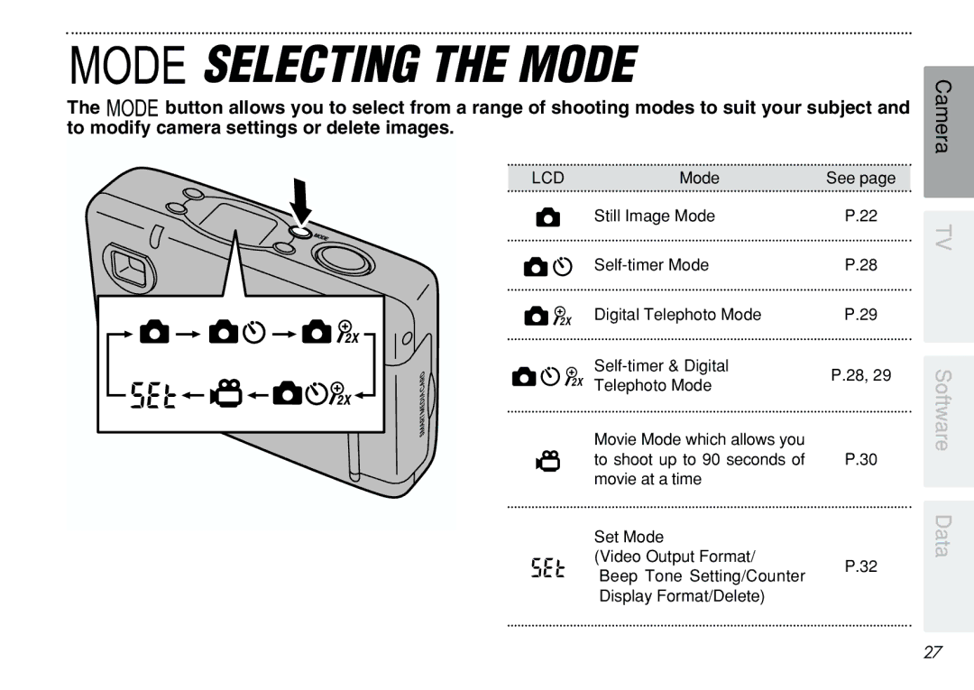 FujiFilm iX-100 user manual Selecting the Mode 